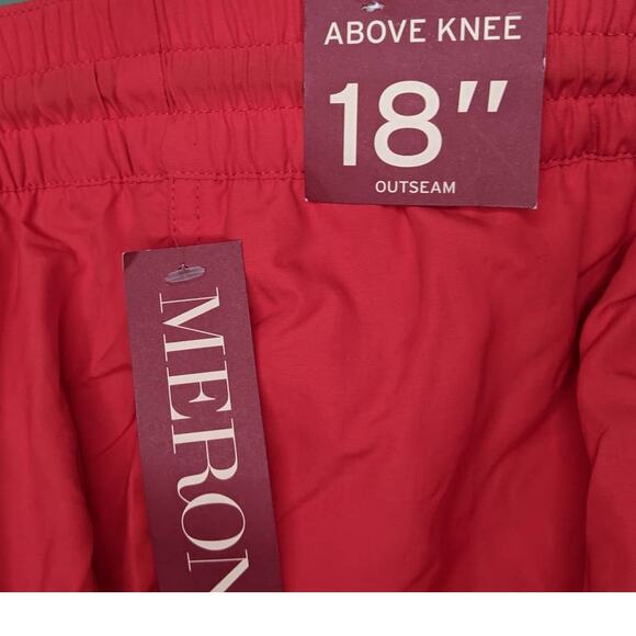 Merona Swimming Trunks XXL Elastic Waist Red Back Pocket Beach Pool Above Knee - Picture 4 of 6